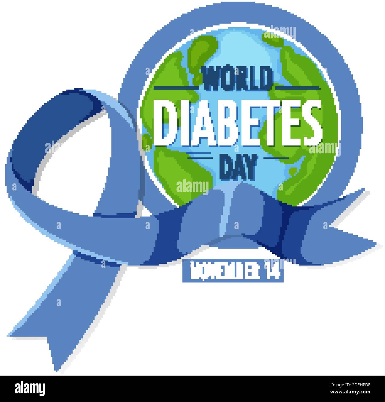 World Diabetes Day logo or banner with blue ribbon and globe