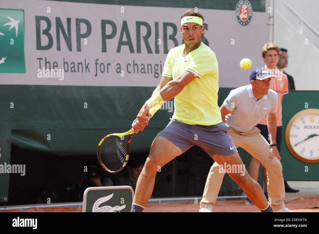 Spain's Rafael Nadal playing in the first round of the 2019 BNP Paribas ...