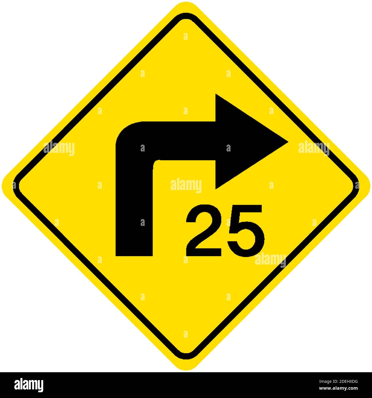 Advisory turn speed yellow sign on white background illustration Stock Vector