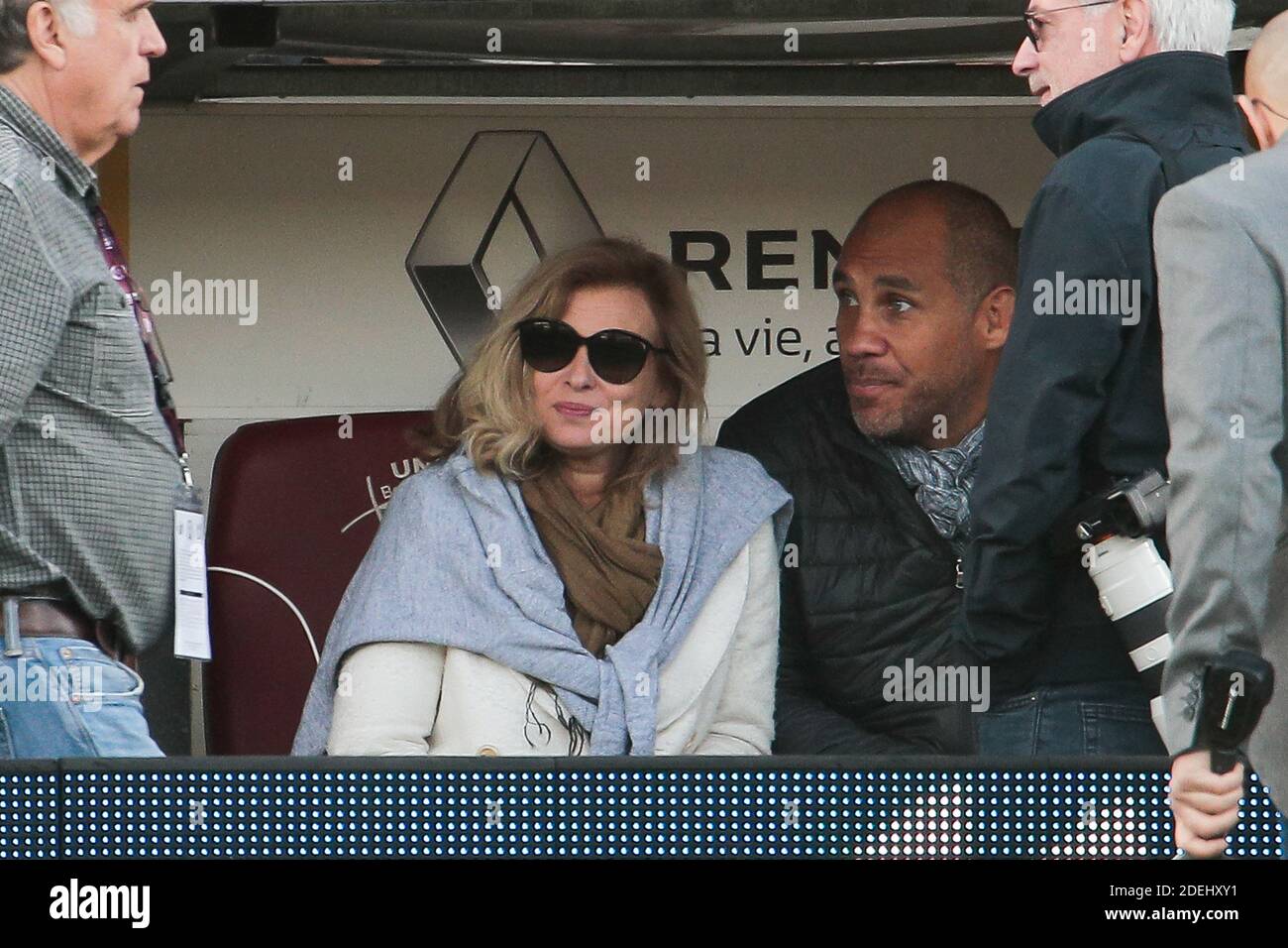 Valerie Trierweiler and her boyfriend Romain Magellan takes part in the charity match organized by French football player Pascal Olmeta for his association 'Un Sourire Un espoir pour la Vie' (A Smile, Hope for Life) at the Chaban Delmas Stadium. In Bordeaux, France, on may 27, 2019. Photo by Thibaud Moritz/ABACAPRESS.COM Stock Photo