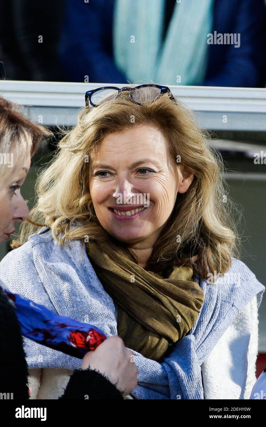 Valerie Trierweiler and her boyfriend Romain Magellan takes part in the charity match organized by French football player Pascal Olmeta for his association 'Un Sourire Un espoir pour la Vie' (A Smile, Hope for Life) at the Chaban Delmas Stadium. In Bordeaux, France, on may 27, 2019. Photo by Thibaud Moritz/ABACAPRESS.COM Stock Photo