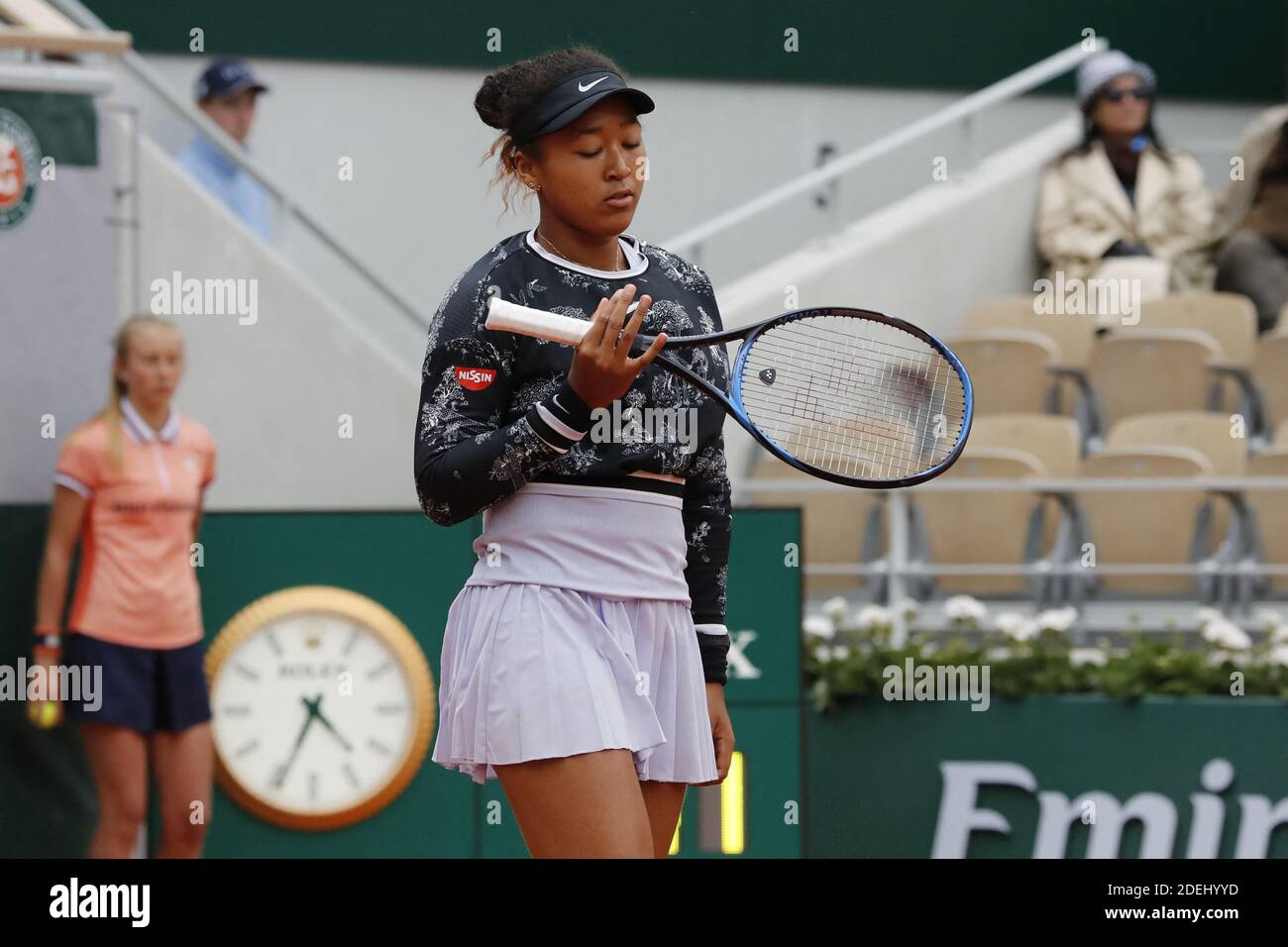Japan's Naomi Osaka playing in the first round of the 2019 BNP Paribas  Tennis French Open,