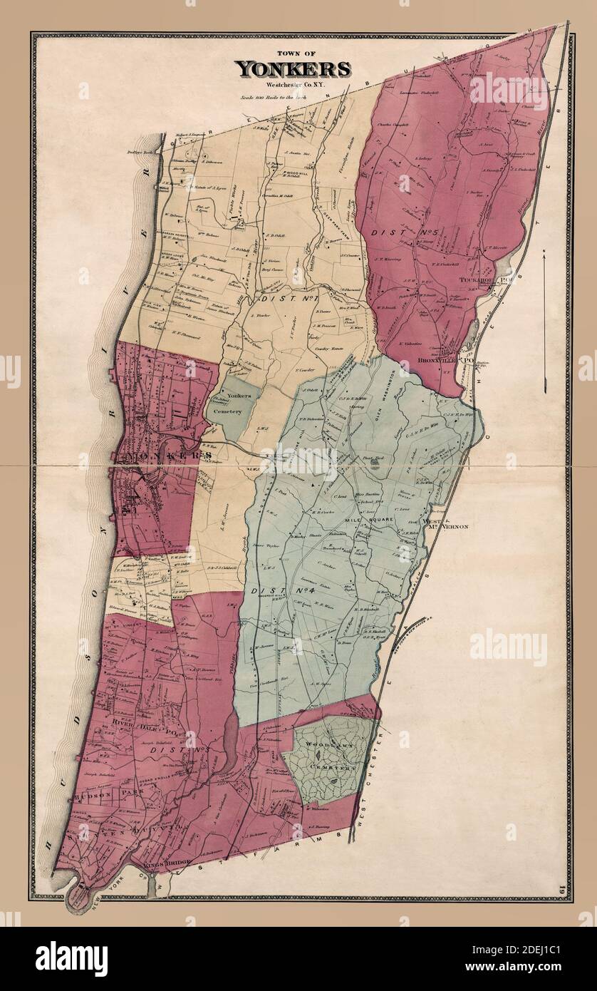 Prints Vintage Poster Wall Art Print Old Map of Yonkers New York 1907