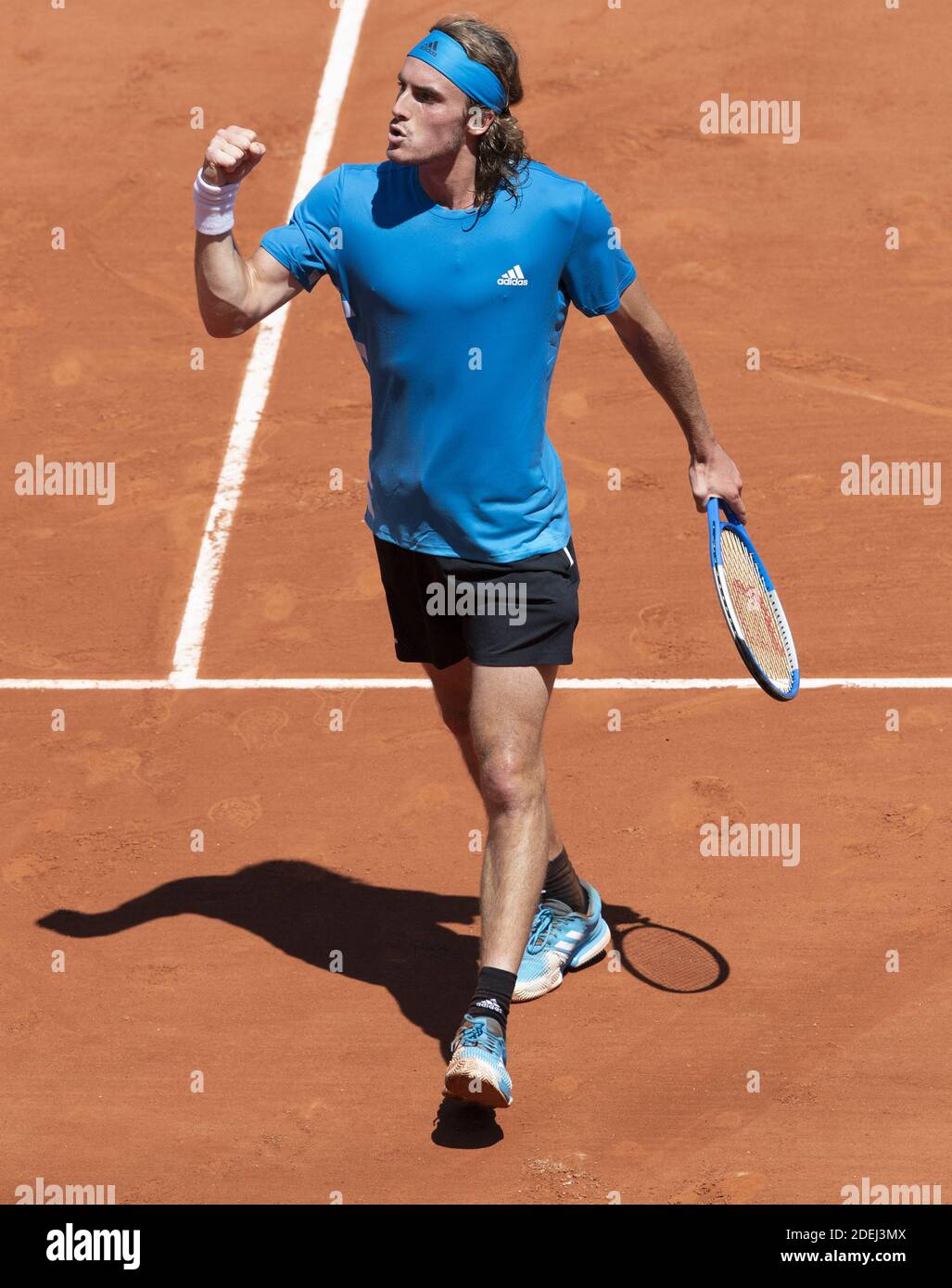 Stefanos Tsitsipas of Greece hits a shot during his French Open men's third  round match against Filip Krajinovic of Serbia at Roland Garros in Paris,  France, on June 1, 2019. Tsitsipas defeated