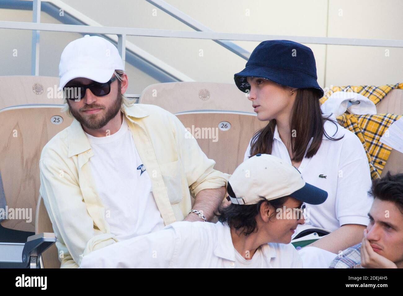 Lola Le Lann and her boyfriend in stands during French Tennis Open at
