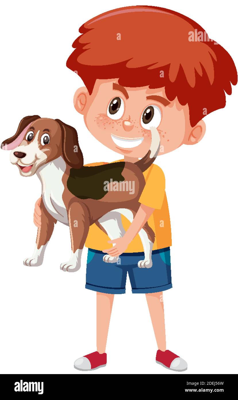 Boy Holding Cute Animal Cartoon Character Isolated On White Background  Illustration Stock Vector Image & Art - Alamy