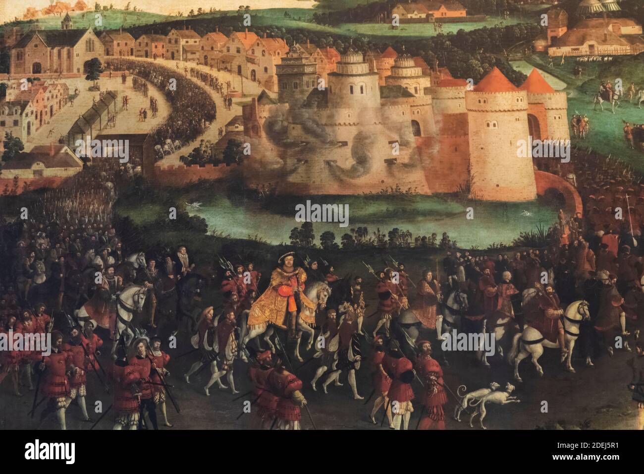 England, Kent, Leeds Castle, Painting of The Field of Cloth of Gold showing The Summit Meeting Between Henry VIII and Francis I of France in Ballinghe Stock Photo