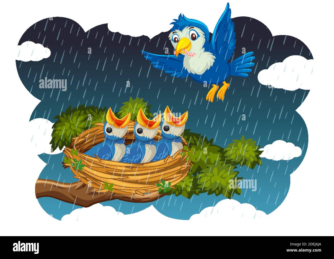 Chicks and its mother bird in nature illustration Stock Vector Image ...