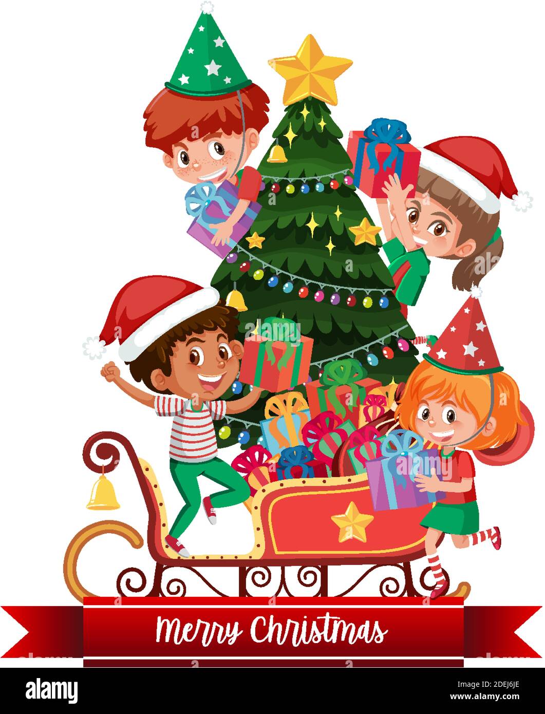 Isolated happy children celebrating Christmas illustration Stock Vector ...