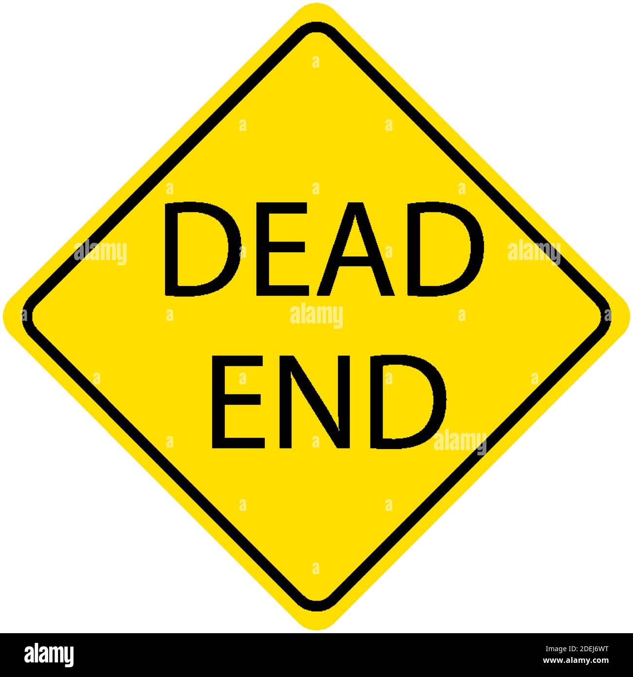 Dead End yellow sign on white backrgound illustration Stock Vector