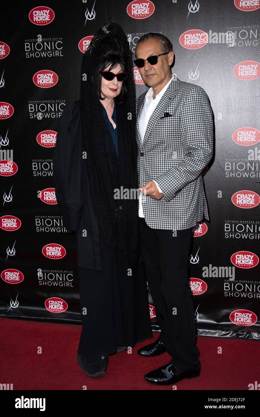 Diane Pernet and guest attending the Bionic ShowGirl Premiere at the Crazy Horse in Paris, France on June 03, 2019. Photo by Aurore Marechal/ABACAPRESS.COM Stock Photo