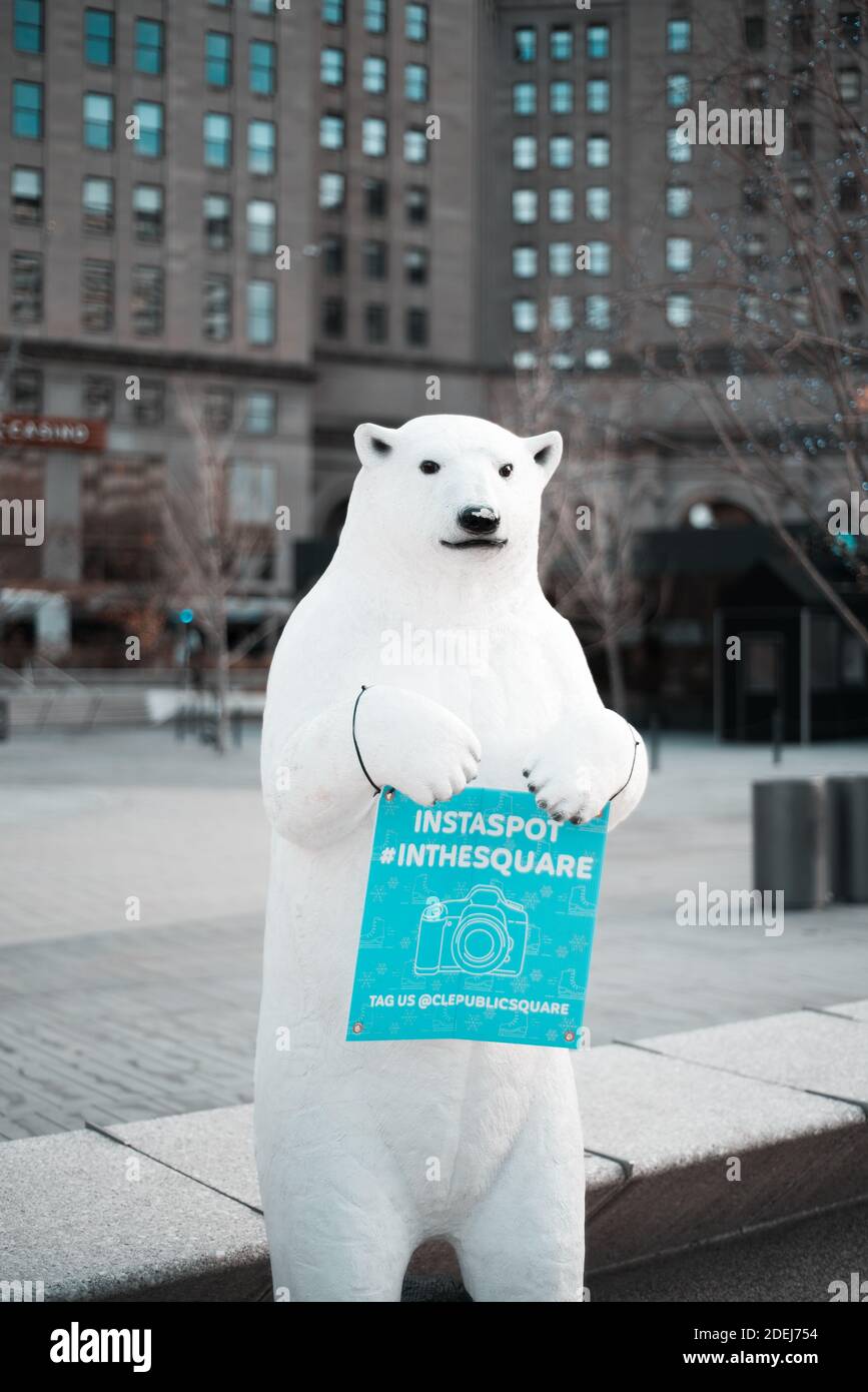 Winter Fest Polar Bear in Cleveland Ohio public square 2020 Stock Photo