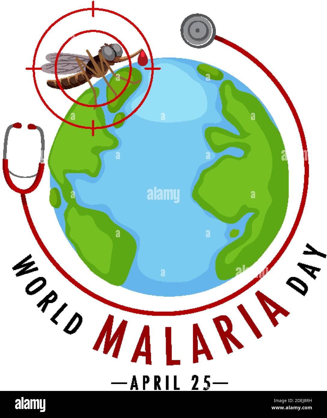World Malaria Day logo or banner with mosquito and stethoscope on the