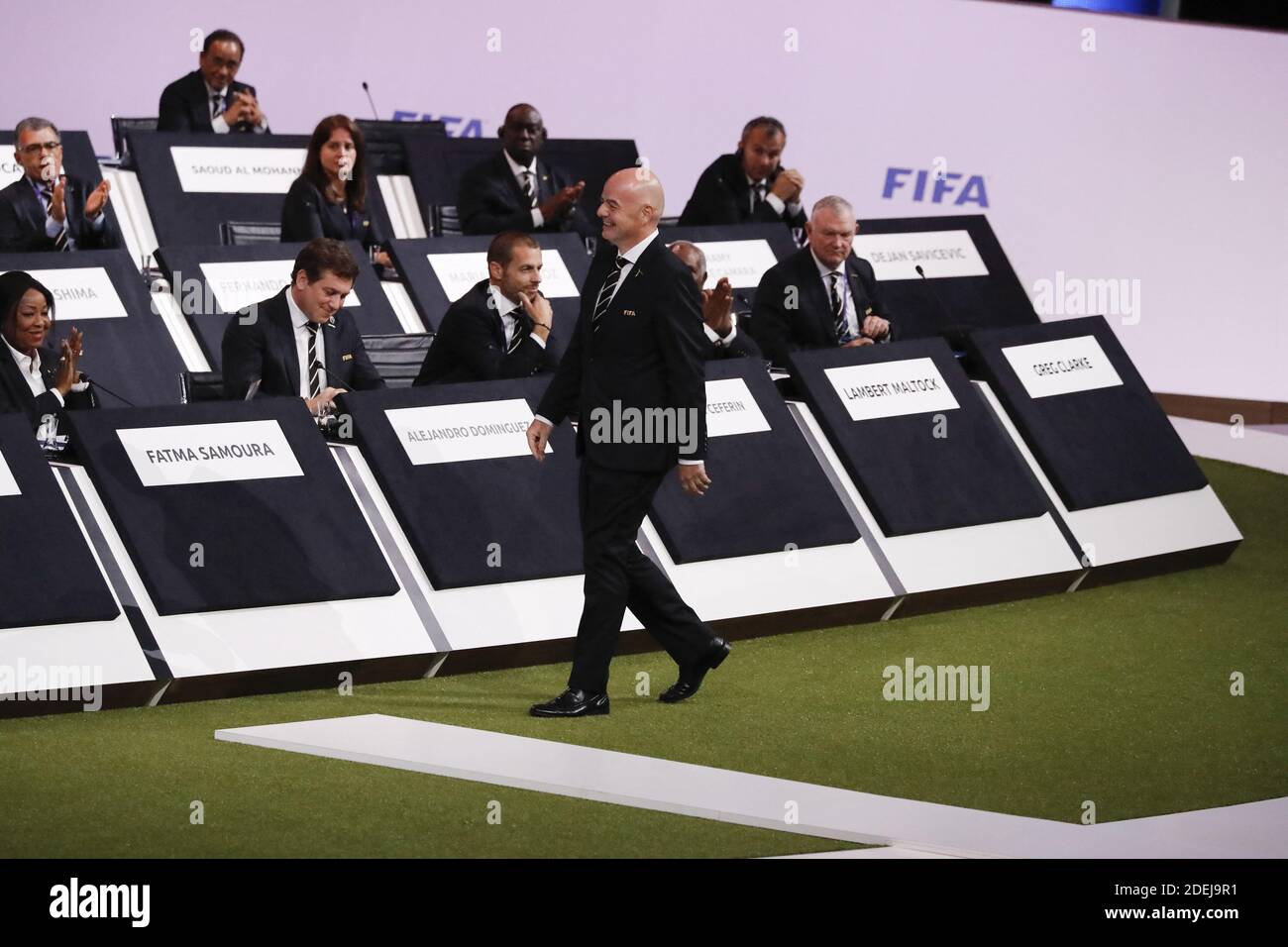 FIFA President Gianni Infantino during the 69th FIFA Congress at Paris Expo,  Porte de Versailles in Paris on June 5, 2019. Gianni Infantino was  re-elected by acclamation for a second term as