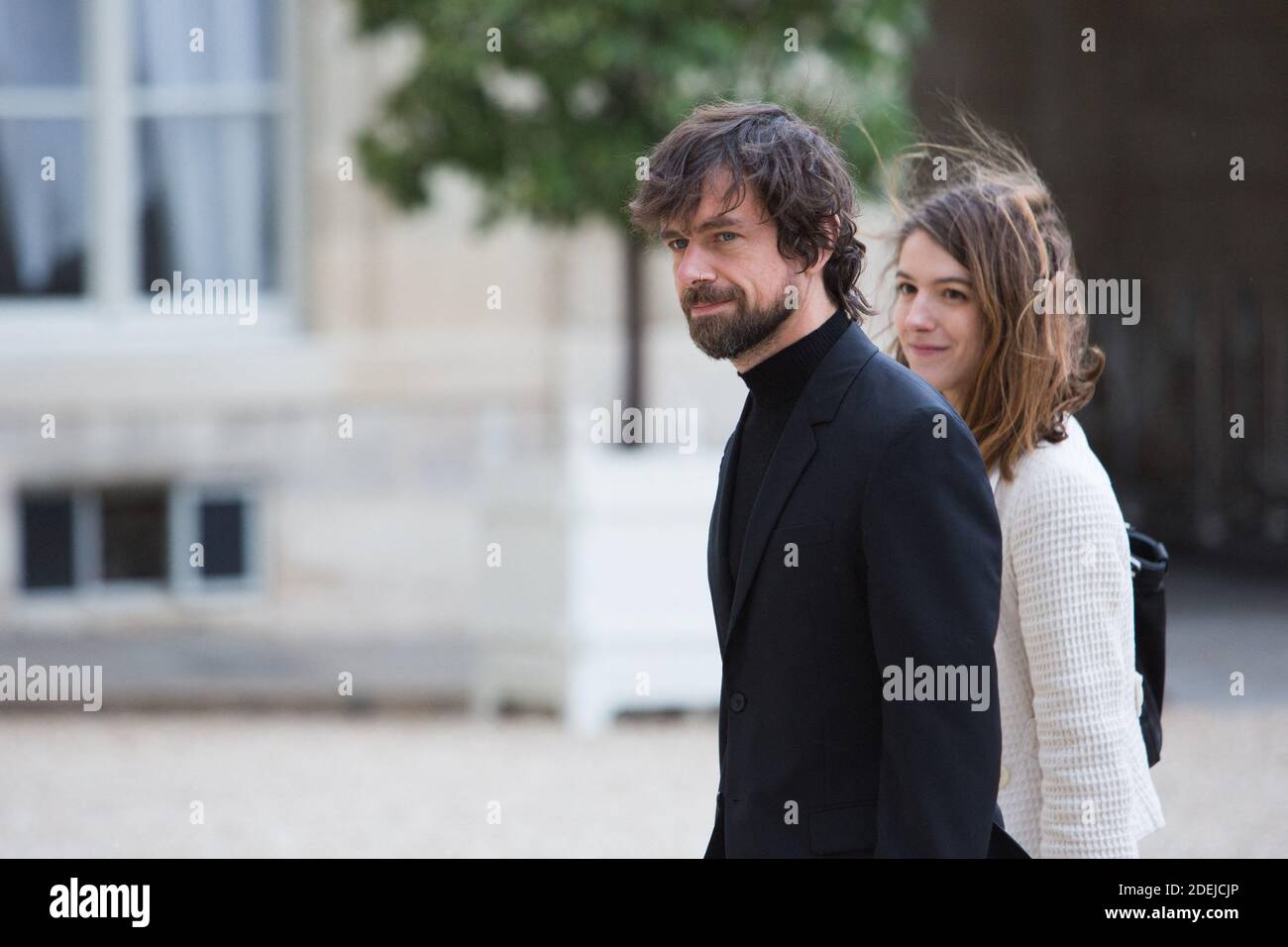 Creator and general director Jack Dorsey, Audrey Herblin-Stoop Head of  Public Policy, Twitter France & Russia prior to a meeting at the Elysee  Palace in Paris on June 7, 2019. Photo by