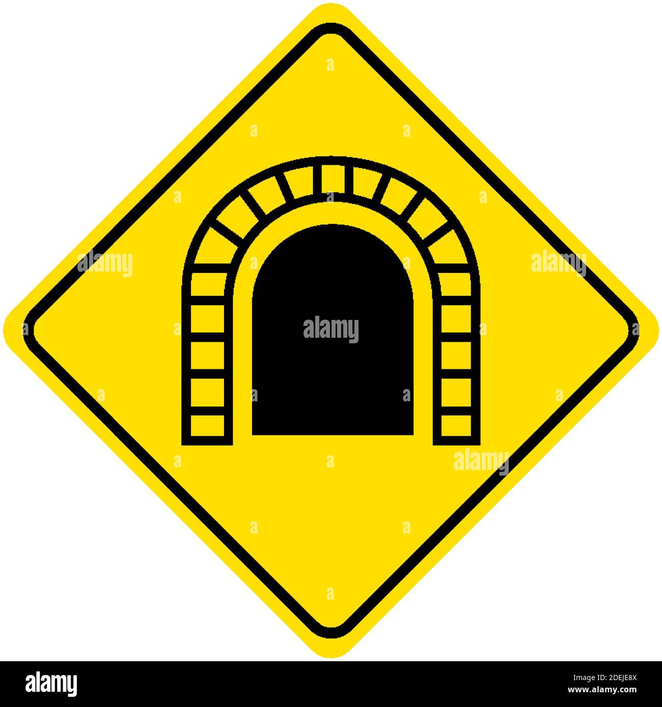 Tunnel ahead traffic yellow sign on white background illustration Stock