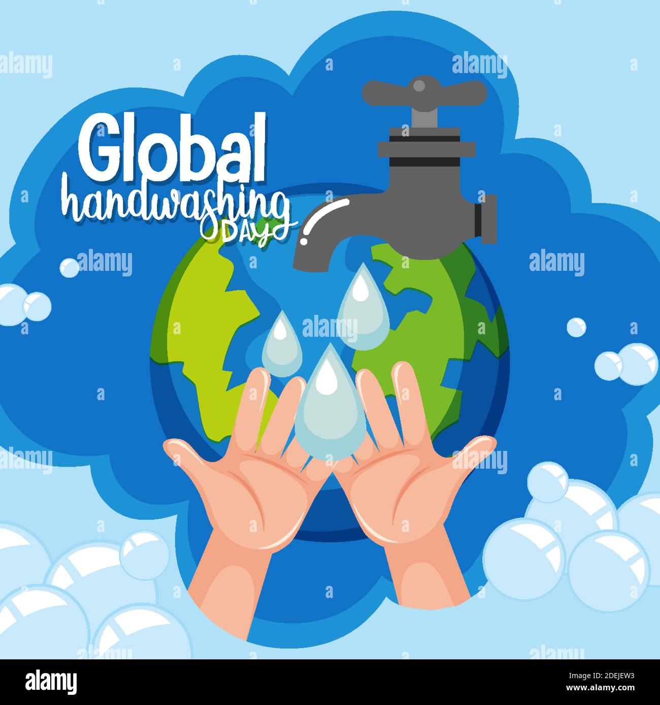 Global Hand washing Day logo with water from tap and globe background ...