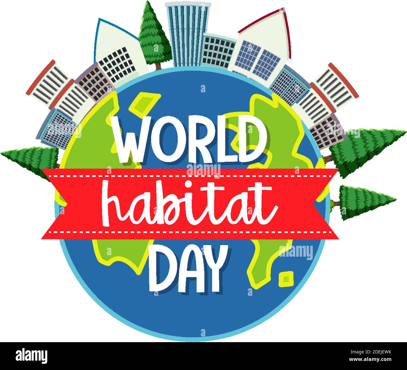 World Habitat Day icon logo with towns or city on globe illustration