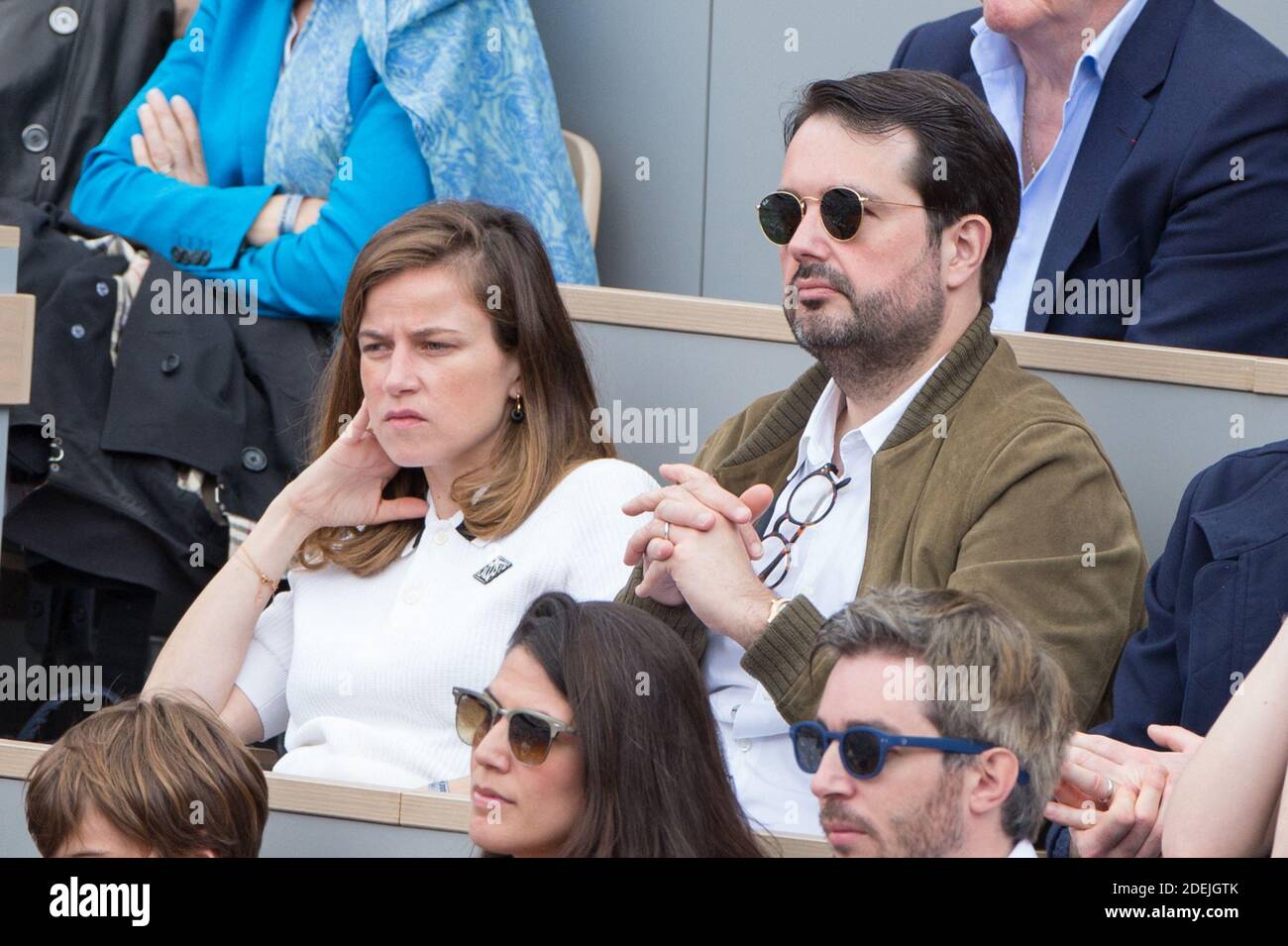 Jean-Francois Piege and his wife Elodie Tavares Piege in stands during  French Tennis Open at Roland-Garros arena on June 09, 2019 in Paris,  France. Photo by Nasser Berzane/ABACAPRESS.COM Stock Photo - Alamy