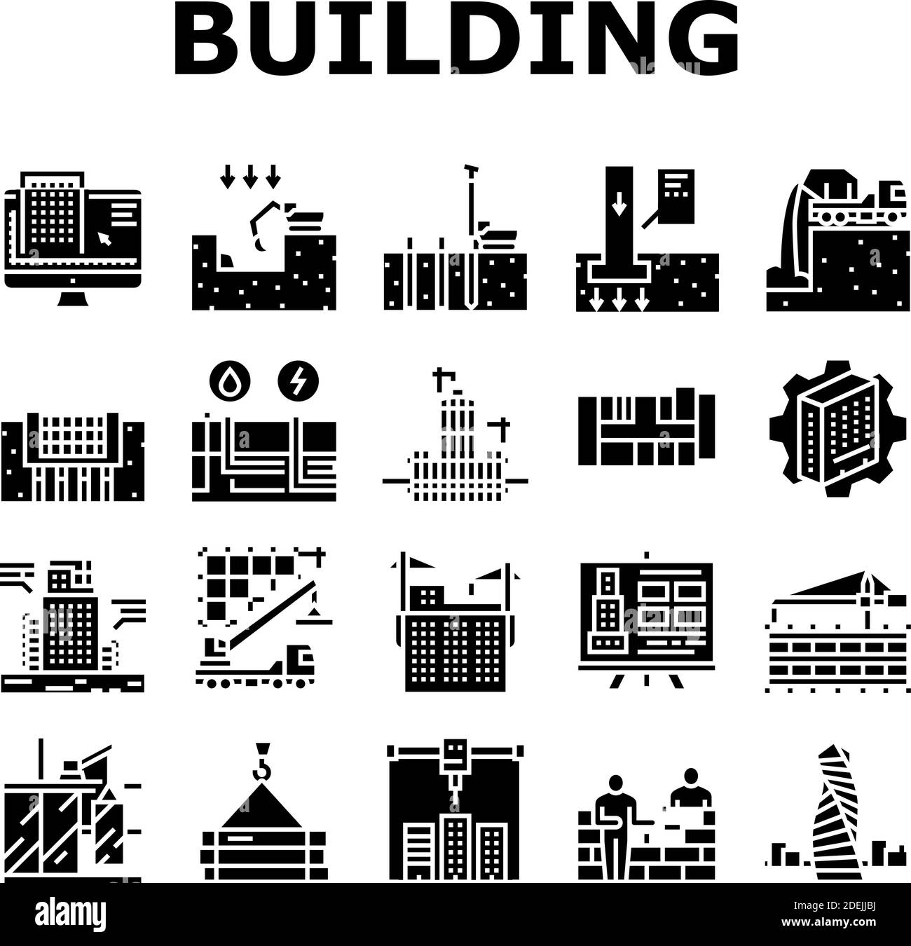 Building Construction Collection Icons Set Vector Stock Vector
