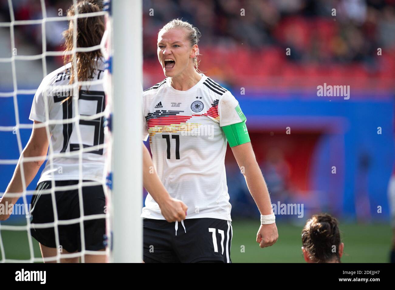 Sara Daebritz of Germany Women celebrates 1-0 with Alexandra Popp of Germany Women during the World Cup Women match between Germany v Spain at the Stade du Hainaut on June 12, 2019 in Valenciennes France.Photo by David Niviere/ABACAPRESS.COM Stock Photo