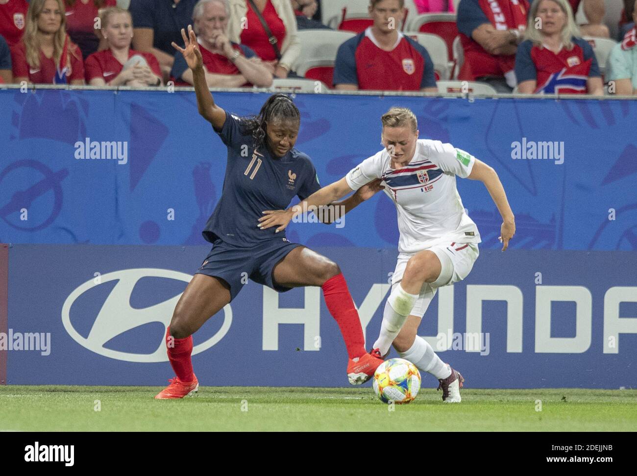 Kadidiatou DIANI ( FRA ), Kristine MINDE ( NOR ) in action during the match of 2019 FIFA Women's World Cup France group A match between FRANCE and NORWAY, at Allianz Riviera, Nice Arena on June 12, 2019 in Nice, France. Photo by Loic BARATOUX/ABACAPRESS.COM Stock Photo