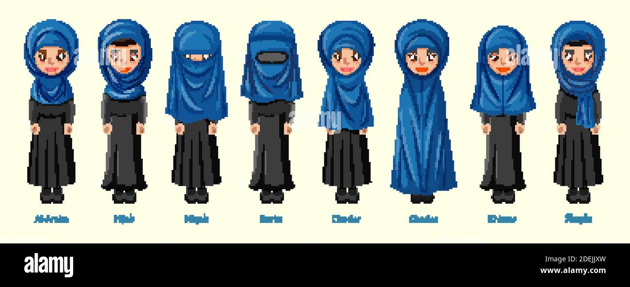 Types of Islamic traditional veils of female in cartoon character  illustration Stock Vector Image & Art - Alamy