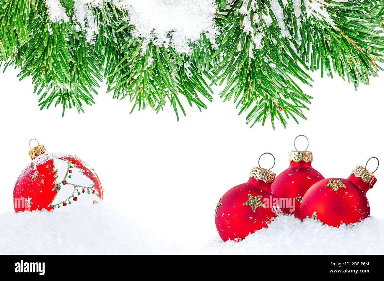 Christmas And Winter Background Border With Fir And Red Ball