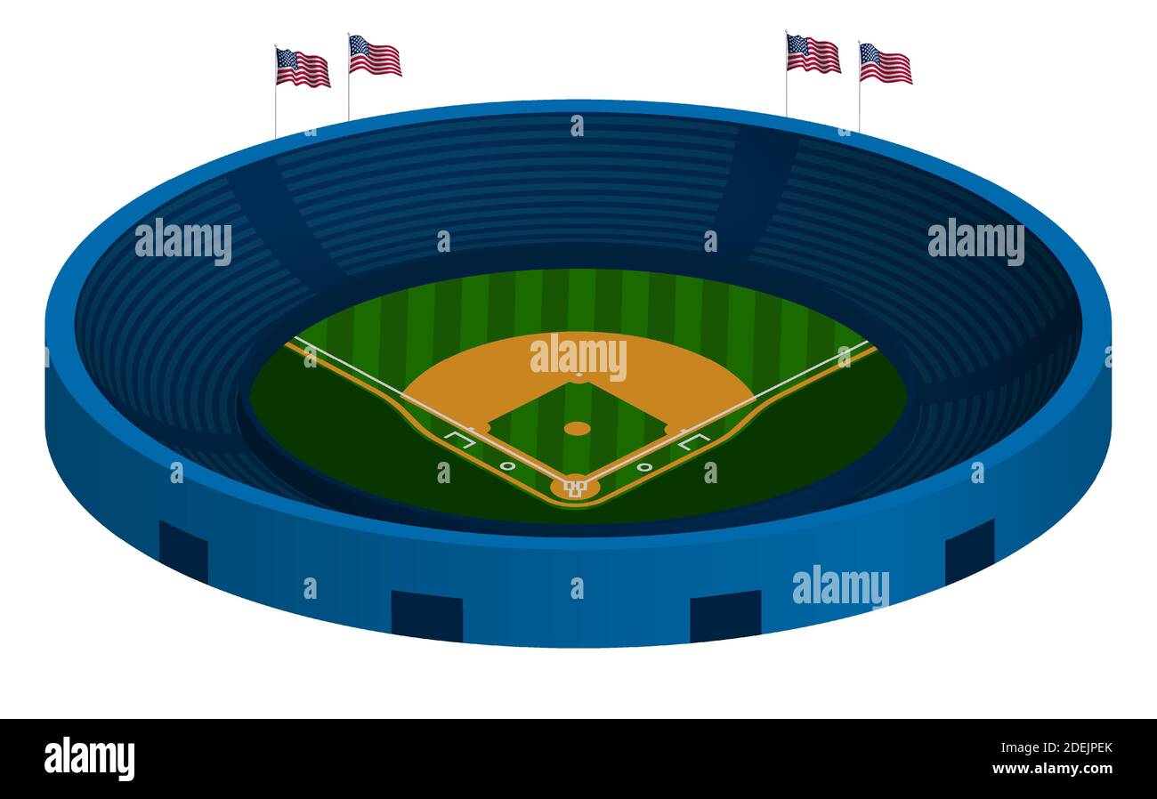 3d baseball stadium with green baseball field and marking lines. Team