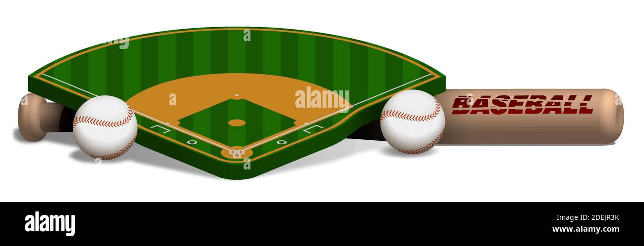 sports wooden baseball bat, balls and baseball field layout on white  background. Sport design element, web banner for competitions. Realistic  vector Stock Vector Image & Art - Alamy