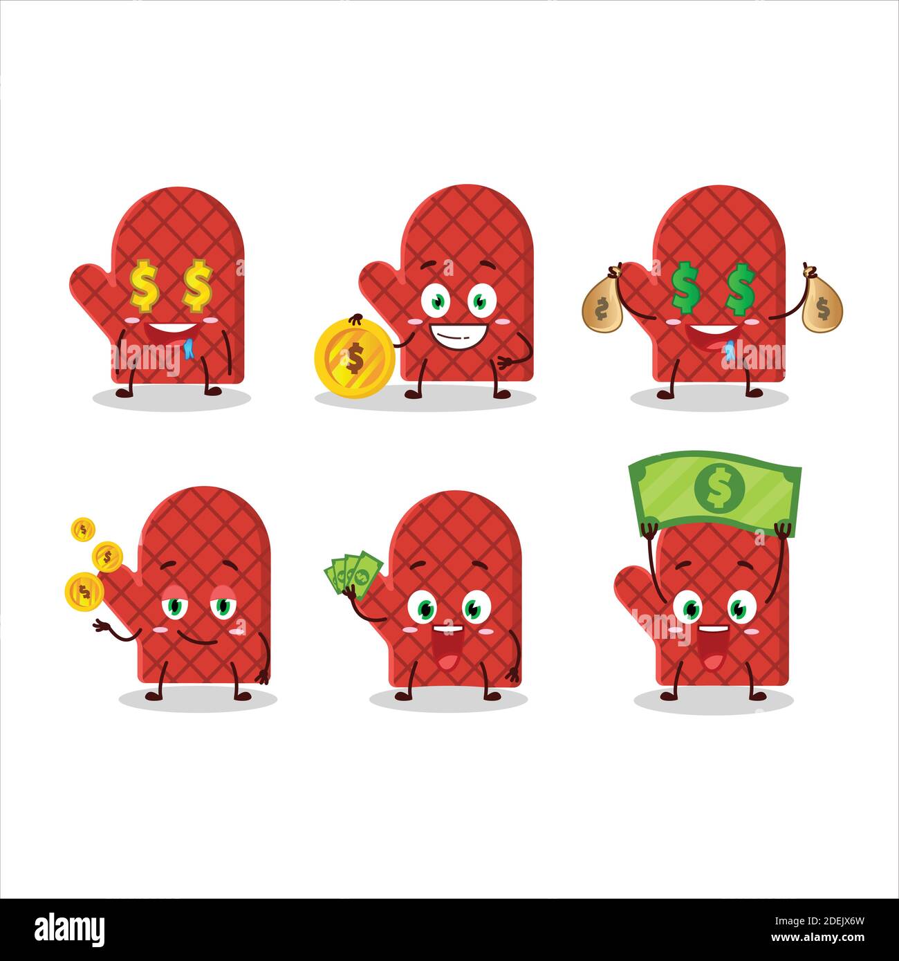 Oven mitt cartoon character with cute emoticon bring money. Vector