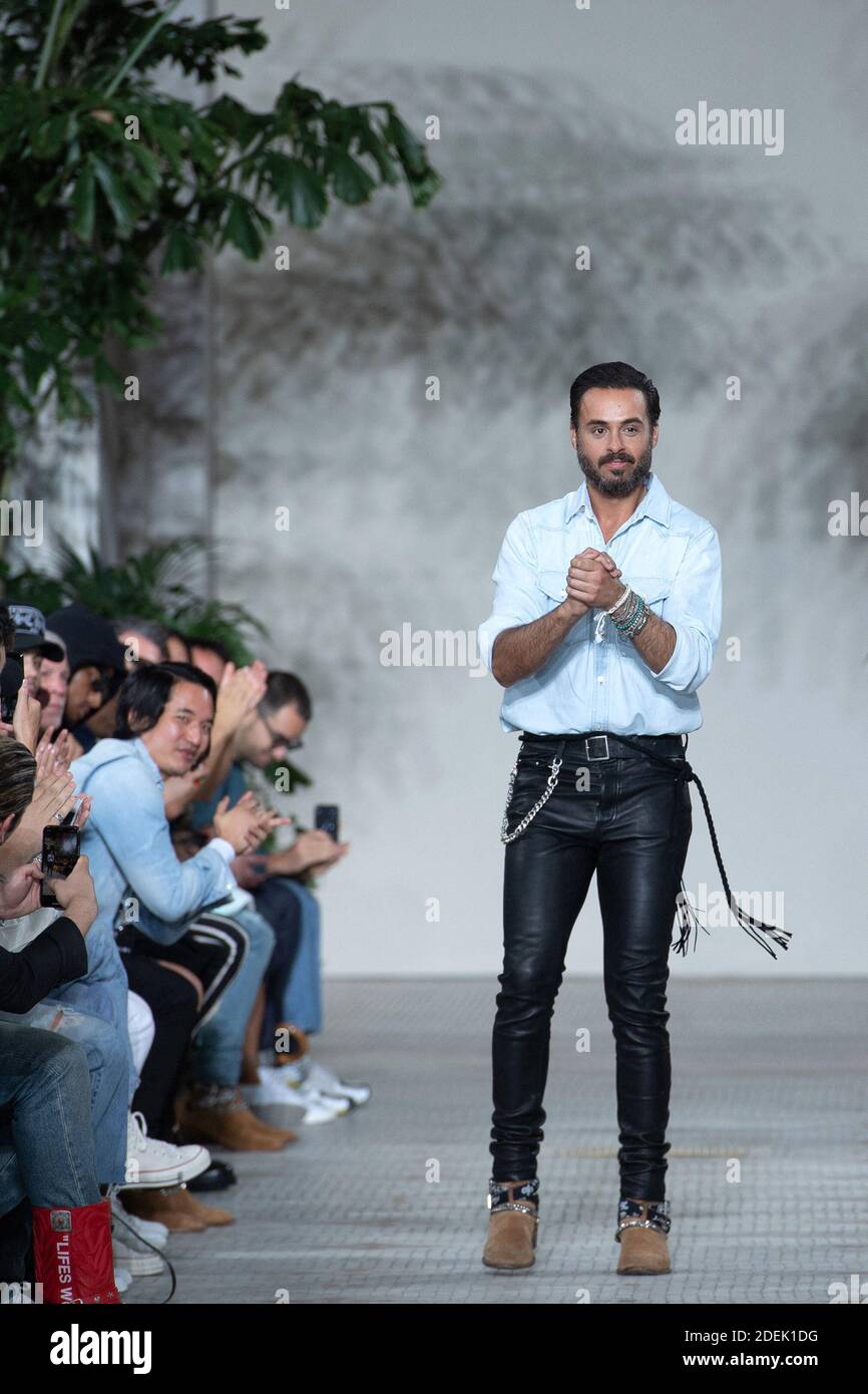 Designer Mike Amiri makes an appearance on the runway during the Amiri  Menswear Spring Summer 2020 show as part of Paris Fashion Week in Paris,  France on June 20, 2019. Photo by