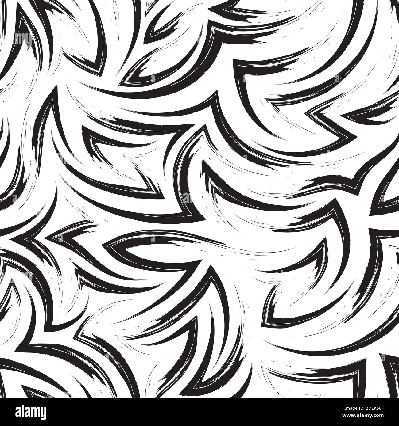 Vector seamless pattern of black flowing lines and corners isolated on ...