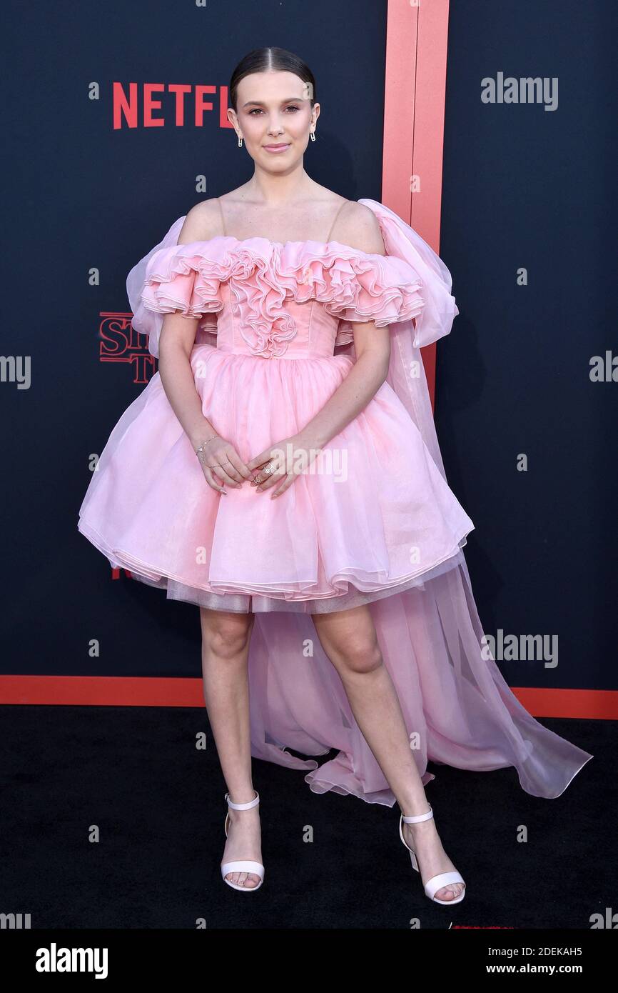 millie bobby brown pink dress RODARTE on Instagram: RG: Loved @milliebobbybrown wearing a Custom Rodarte Pink Silk Organza Ruffled Dress to the premiere of @strangerthingstv, 2019 (styled by
