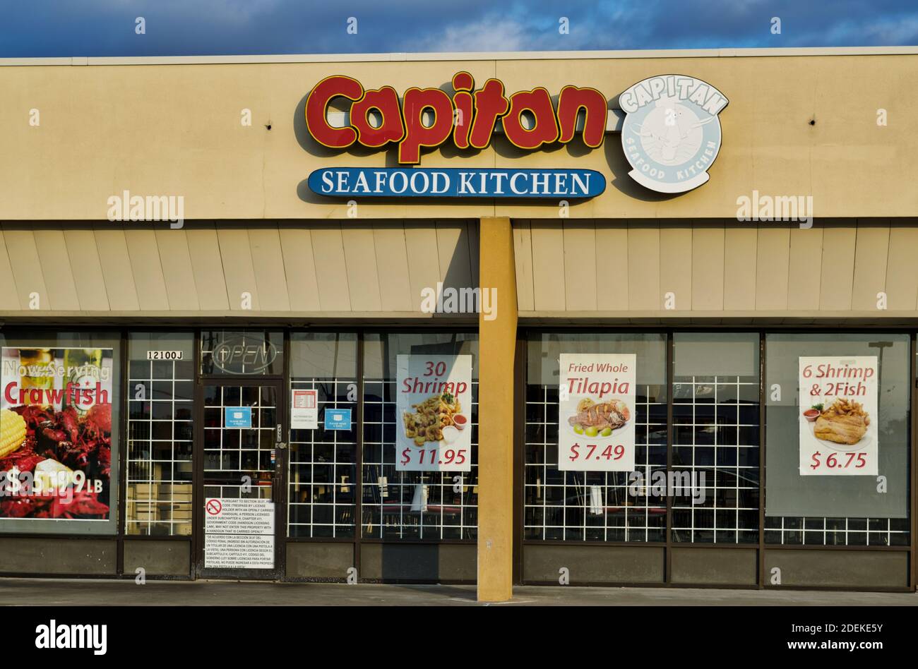 Houston, Texas USA 11-26-2020: Capitan Seafood Kitchen in Houston, TX. Cajun and Creole style restaurant typical of the local area. Stock Photo