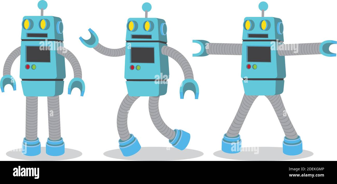 Creative cartoon vector illustration of blue robot on white background. A  set of three robots with different posed Stock Vector Image & Art - Alamy