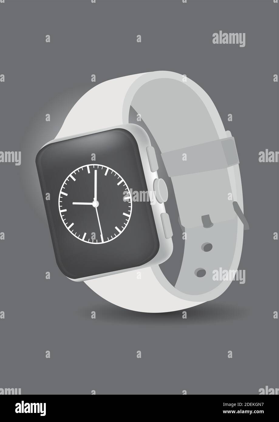Watch Clock Interface Vector illustration of a white smart watch with a clock interface ...