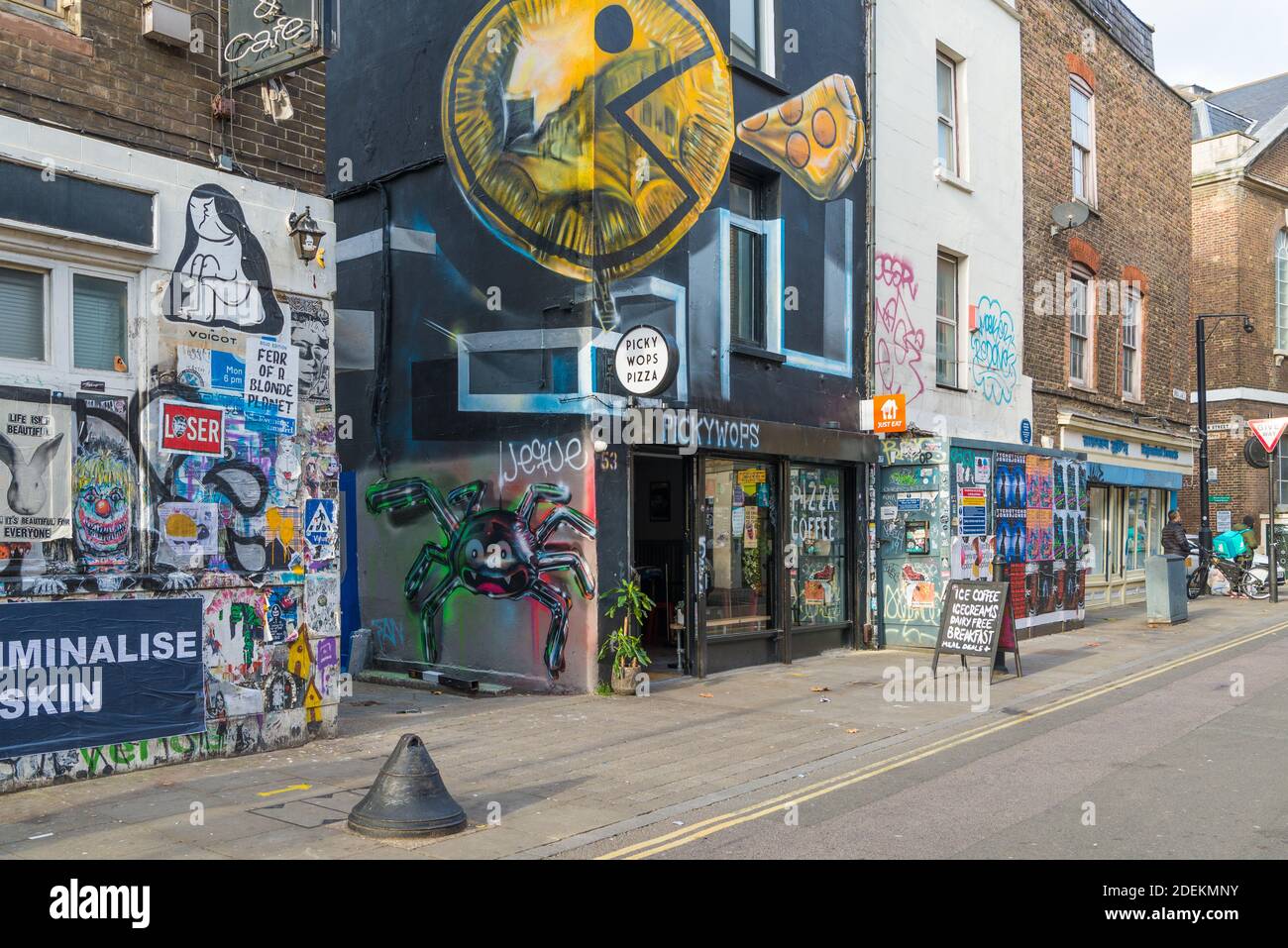 Picky Wops pizza shop in Brick Lane, Spitalfields, London, England, UK Stock Photo