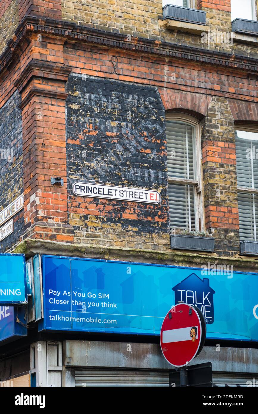 Street sign on wall of building in Princelet Street, Spitalfields, east London, England, UK Stock Photo