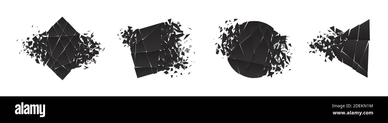 Shape shattered and explodes flat style design vector illustration set Stock Vector
