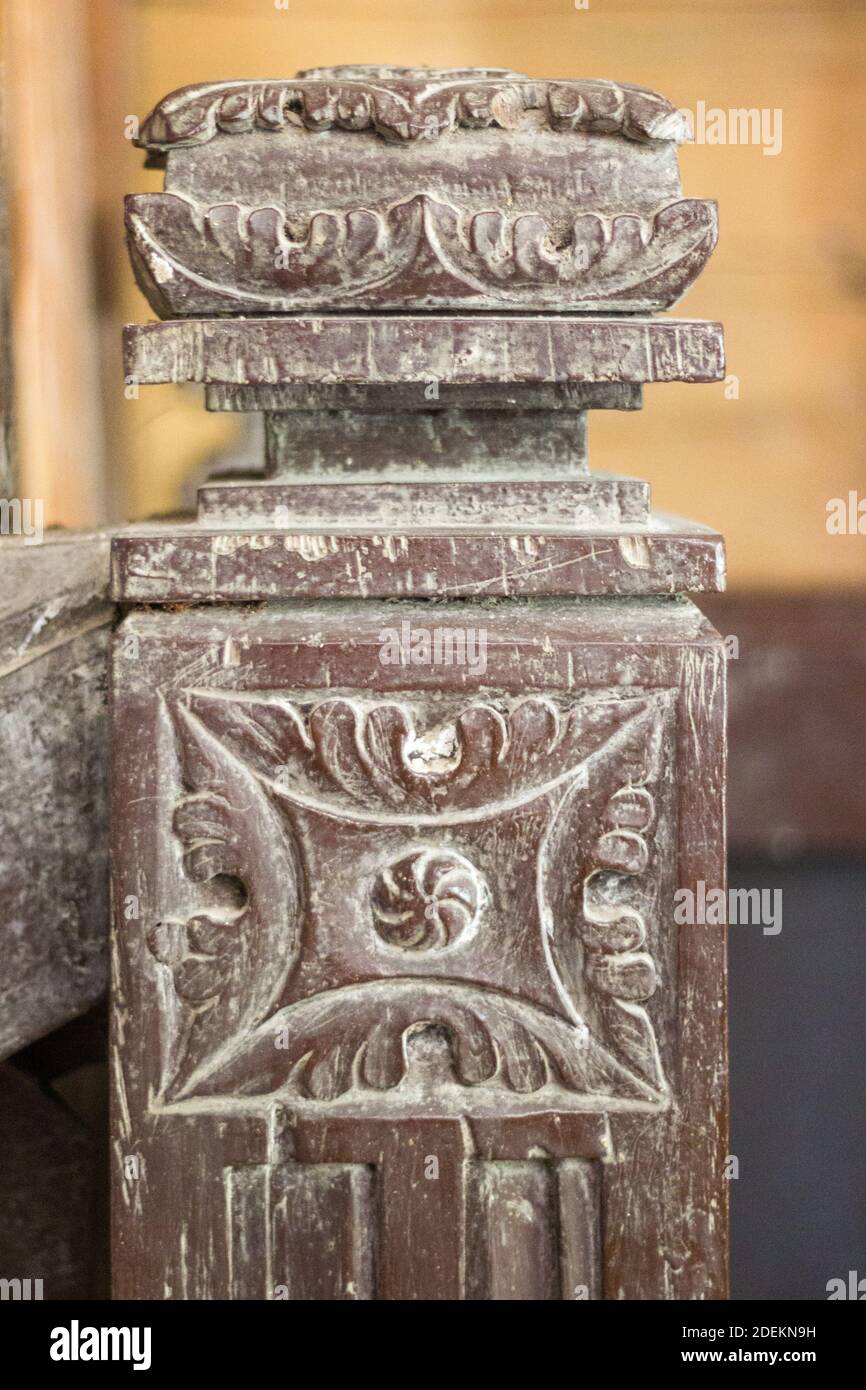 Detail of an old newel post of an old church Stock Photo