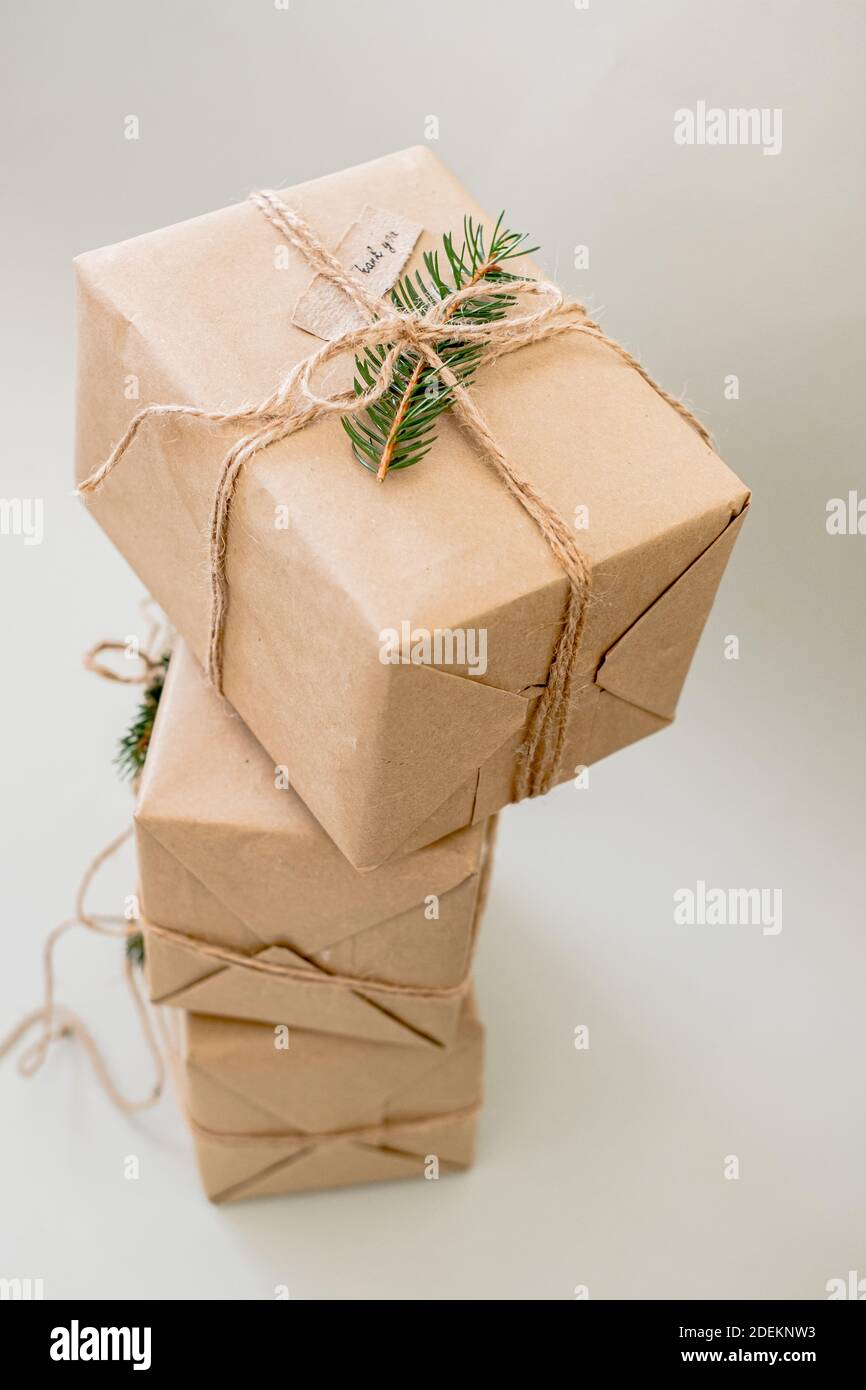 Christmas zero waste. Eco friendly packaging gifts in kraft paper ...