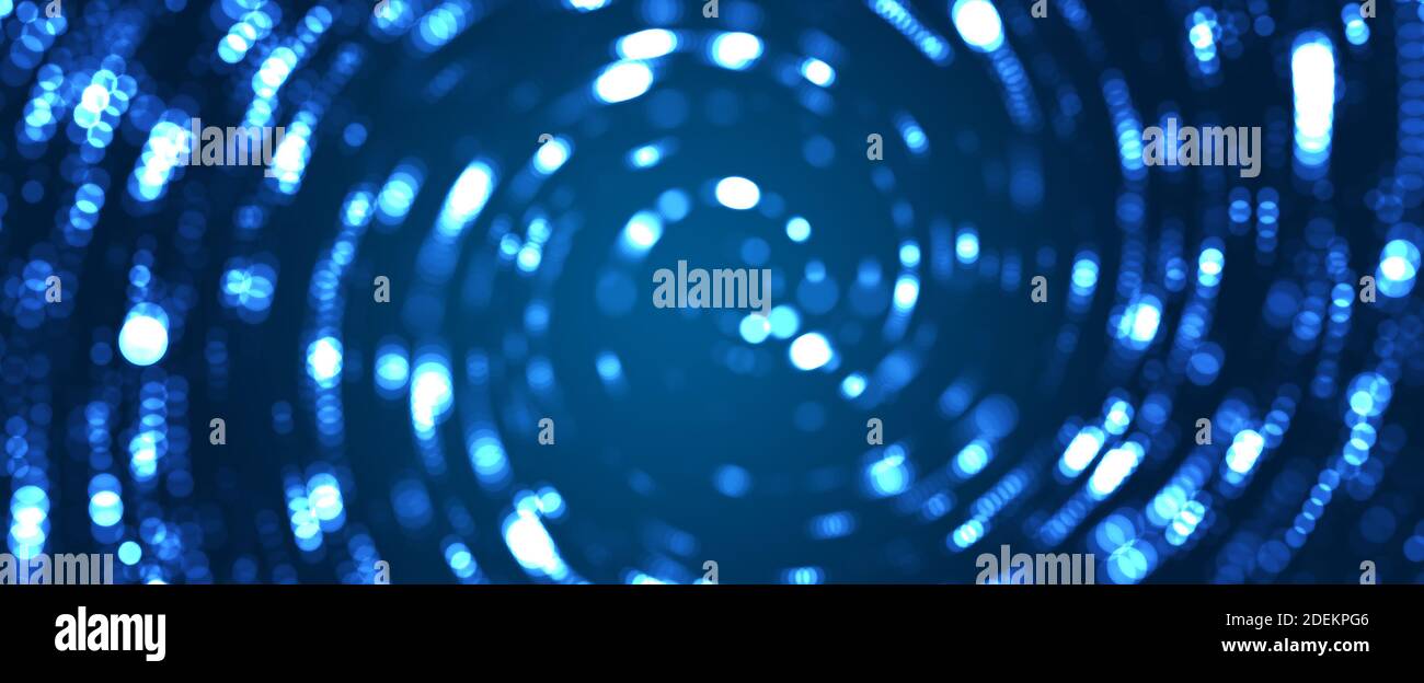 Abstract futuristic shiny blue light  spining tunnel hole, panoramic banner background Stock Photo