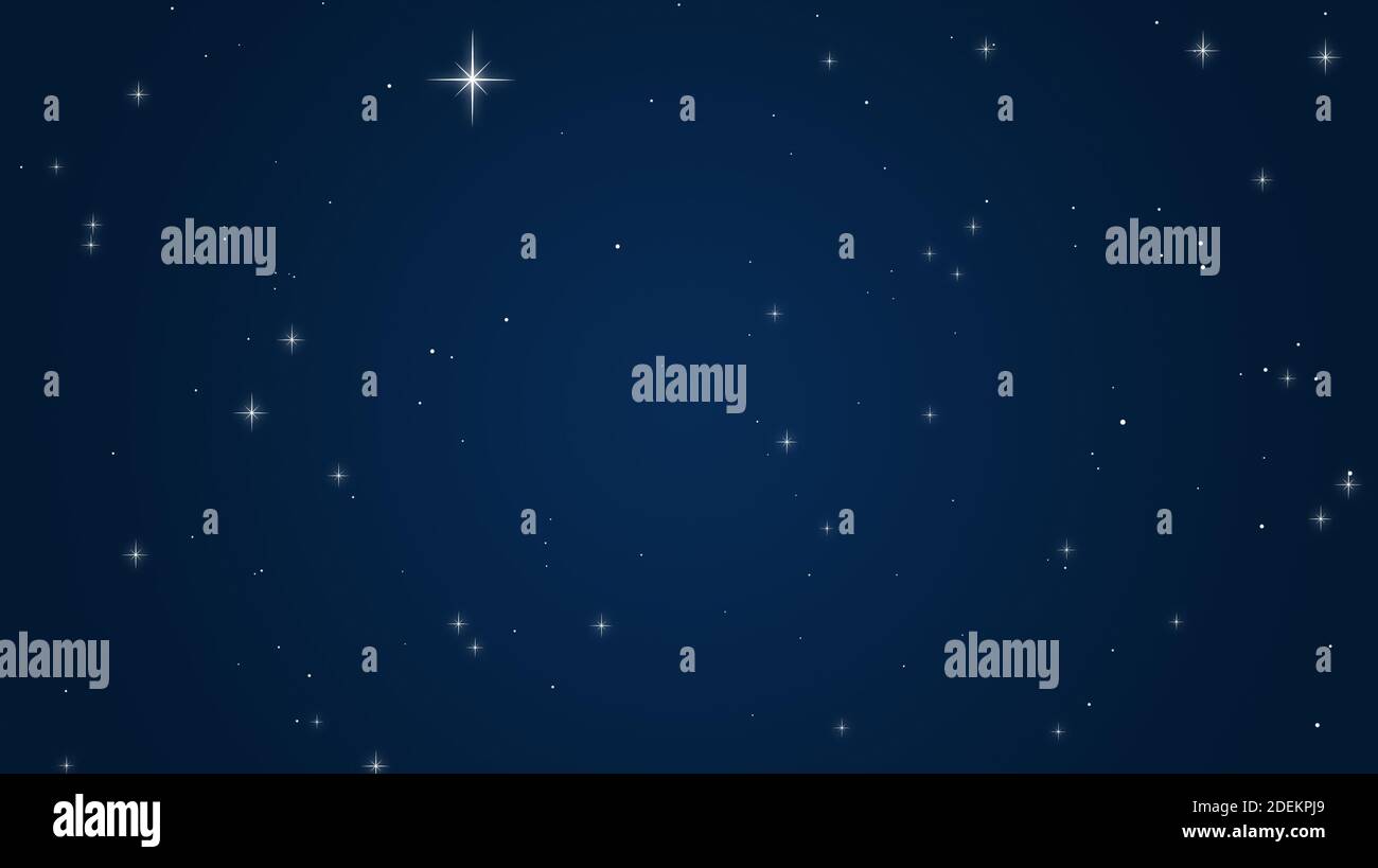 Beautiful gleam shining stars in dark blue illustration sky background Stock Photo