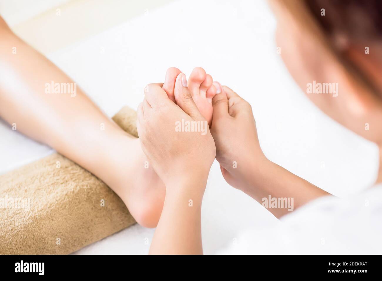 Relaxing Traditional Thai Foot Reflexology Massage Serviced By Therapist In The Spa Salon Stock