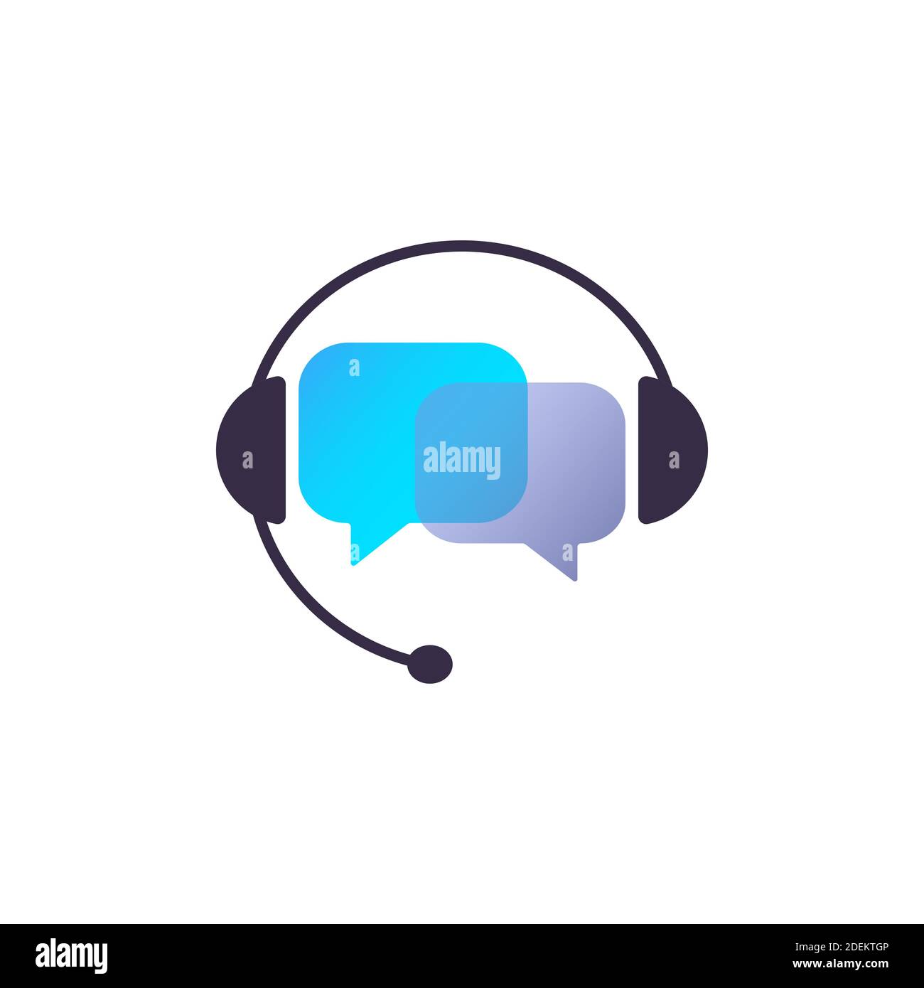 Headphone with microphone and chat sign. Concept of consultation, e-commerce, chat support. Vector on isolated white background. EPS 10. Stock Vector