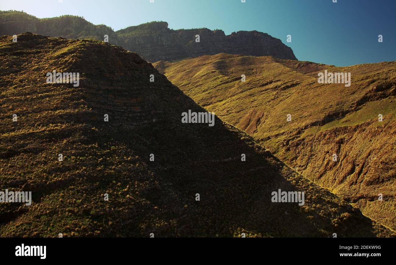 Gran Canaria, volcanic landscape of mountain valley Barranco Oscuro in Agaete municipality Stock Photo