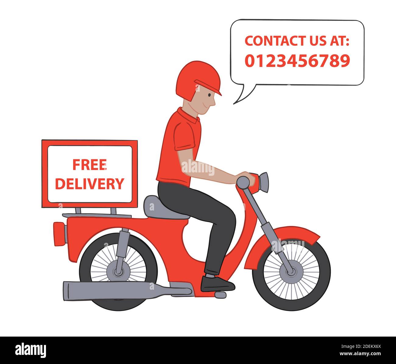 Deliveryman on motorcycle. Flat vector illustration concept. Fast food courier service. Isolated on white background. Stock Vector
