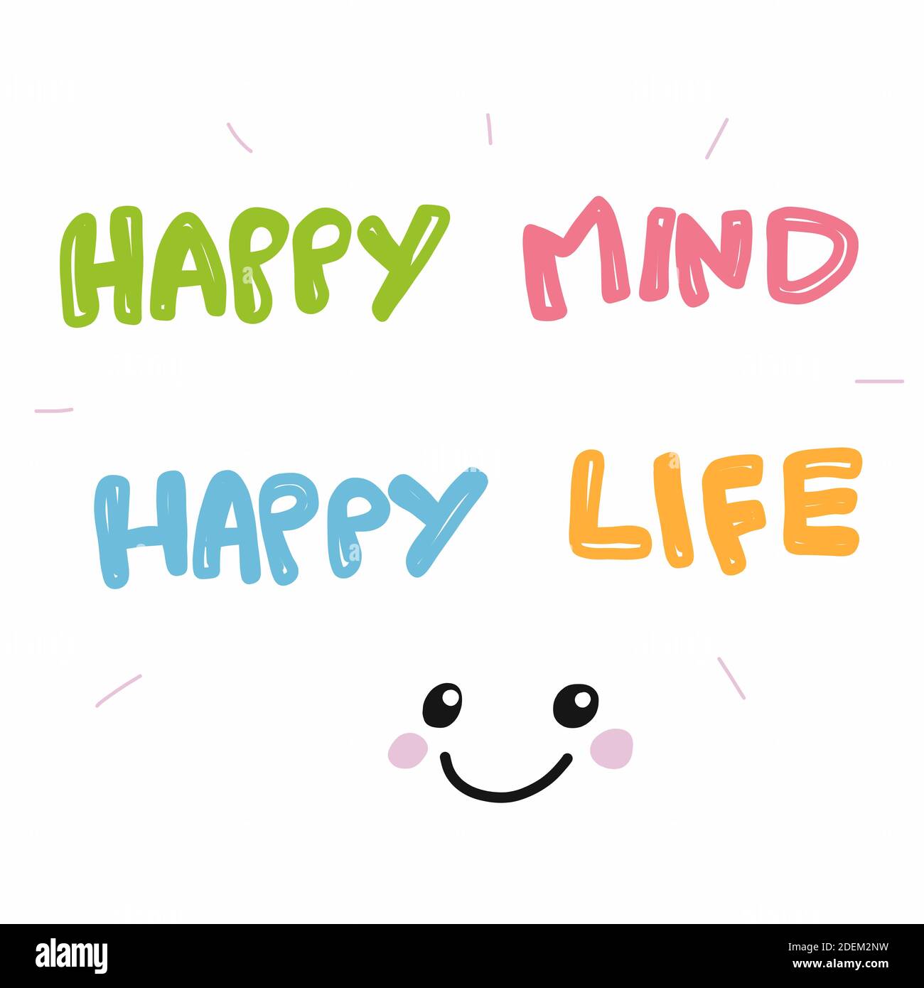 Happy mind happy life colorful word and smile vector illustration Stock