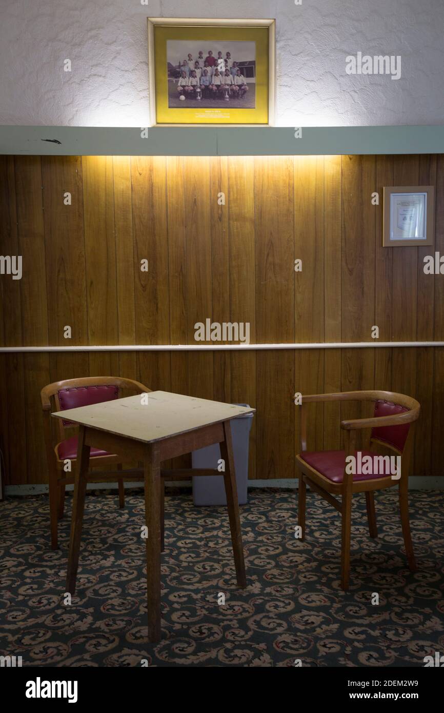 The now disused former board room at Marine Football Club, pictured before they played host to Ilkeston FC in a Northern Premier League premier division match. The match was won by the home side by 3 goals to 1 and was watched by a crowd of 398. Marine are based in Crosby, Merseyside and have played at Rossett Park since 1903, the club having been formed in 1894. Stock Photo